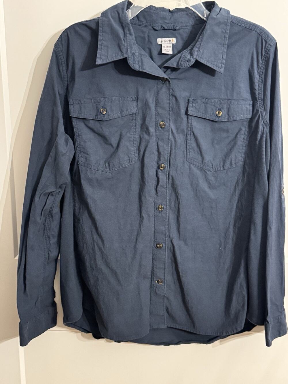 Carhartt Women's Cotton Long Sleeve Work Shirt Button Up Sz XL Blue Gorpcore
